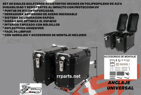 SET de BAULES LATERALES PORTA EQUIPAJE MALETEROS DE POLIPROPILENO X-SPORTS