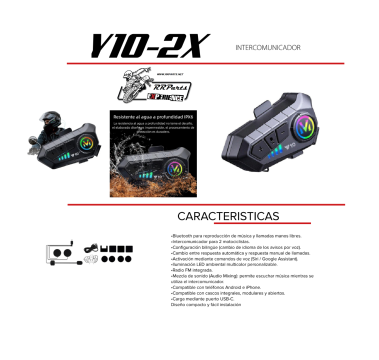 INTERCOMUNICADOR BLUETOOTH PARA MOTOS Y10-2X por UNIDAD