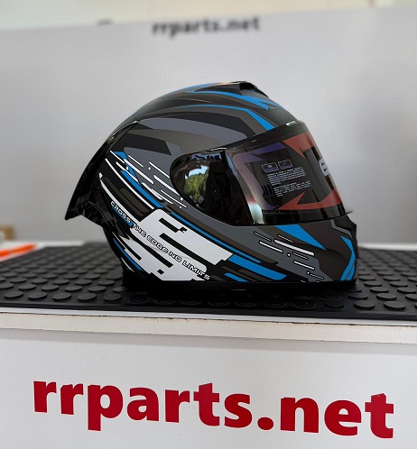 CASCOS EDGE RACER SKY CELESTE / GRIS CON VISOR NEGRO Y LENTES RETRACTILES